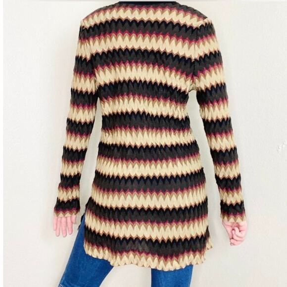 Vintage EXCLUSIVELY MISOOK Brown Neutral Chevron Y2K Long Cardigan Extra Small - Picture 3 of 16